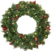 Christmas Land Wreaths Pre-Lit*24″ (60Cm) Everyday Collection Pre-Lit Christmas Wreath With Pine Cones, Red Berries And 50 Led Lights