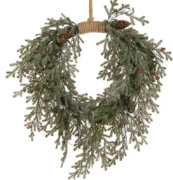 Christmas Land Wreaths Un-Lit*28″ (70Cm) Frosted Teardrop Jute Christmas Wreath