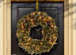 Christmas Land Wreaths Pre-Lit*24″ (60Cm) Glittery Bristle Pine Pre-Lit Christmas Wreath