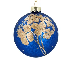 Christmas Land Christmas Tree Decorations-Antique Blue Glass Ball With Gold Flowers