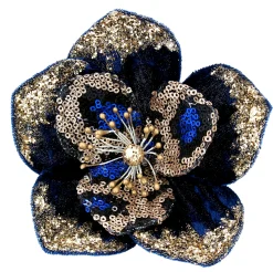 Christmas Land Christmas Tree Decorations-Blue And Gold Sequin Magnolia Clip