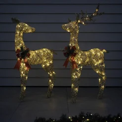 Christmas Land 3D Led Christmas Decorations*130Cm Gold Glitter Reindeer With 80 Warm White Led Lights