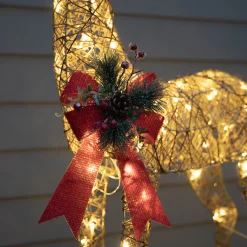 Christmas Land 3D Led Christmas Decorations-110Cm Gold Glitter Reindeer With 70 Warm White Led Lights