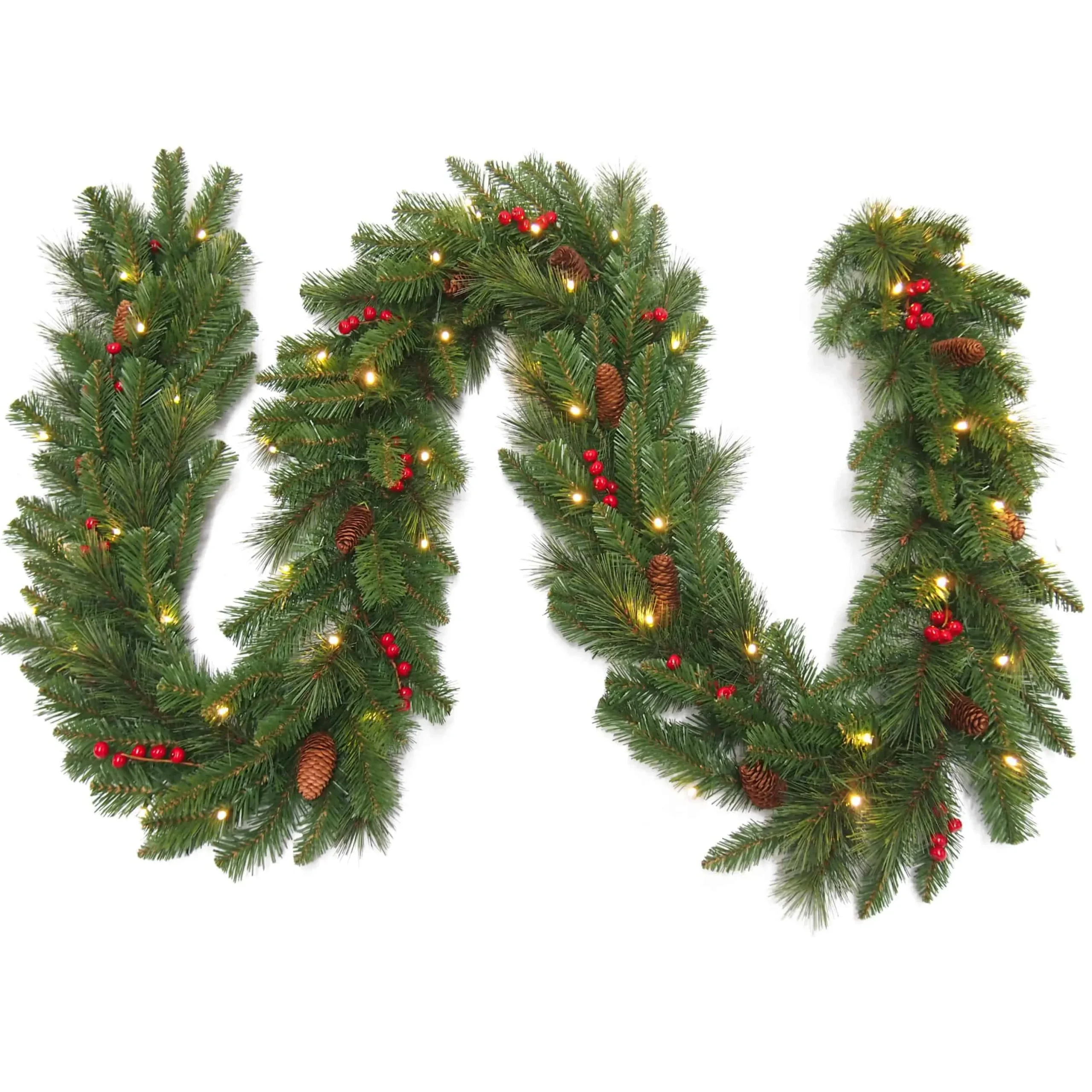 Christmas Land Garlands Pre-Lit-9Ft Everyday Collection Pre-Lit Christmas Garland With Pine Cones & Red Berries