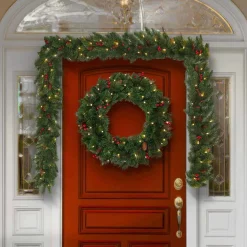 Christmas Land Garlands Pre-Lit-9Ft Everyday Collection Pre-Lit Christmas Garland With Pine Cones & Red Berries