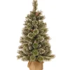 Christmas Land Mini Artificial Christmas Trees (Un-Lit)*3Ft Glittery Bristle Pine Small Artificial Christmas Tree With Cones In Burlap Sack