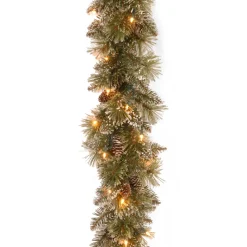 Christmas Land Garlands Pre-Lit-9Ft Glittery Bristle Pine Pre-Lit Christmas Garland