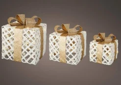 Christmas Land 3D Led Christmas Decorations*Led Gold Ribbon Gift Box Set