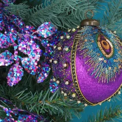 Christmas Land Christmas Tree Decorations-Peacock Purple Glitter Braid Sequin Ball Decor